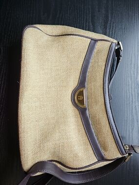 Etienne Aigner Vintage Woven Straw Shoulder Bag with Brown Trim OS
